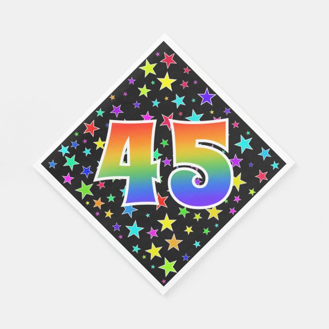 Serviette En Papier Étoiles colorées + Motif arc-en-ciel "45" N° d'évé (Coin)