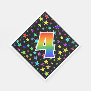 Serviette En Papier Étoiles Colorées + Motif Arc-en-Ciel "4" Evénement
