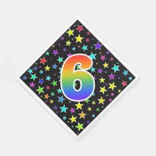 Serviette En Papier Étoiles colorées + Motif arc-en-ciel "6" N° d'évén
