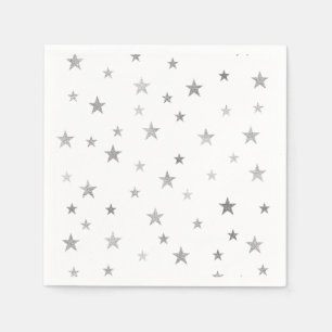 Serviette En Papier Étoiles d'argent et blanc