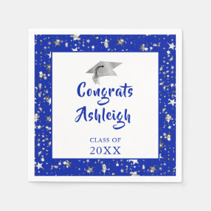 Serviette En Papier Étoiles de graduation Brush Script Royal Blue