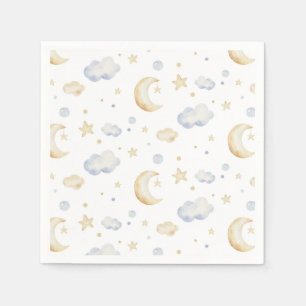 Serviette En Papier Etoiles de lune d'aquarelle et Motif de nuage