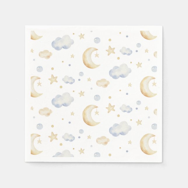 Serviette En Papier Etoiles de lune d'aquarelle et Motif de nuage (Devant)