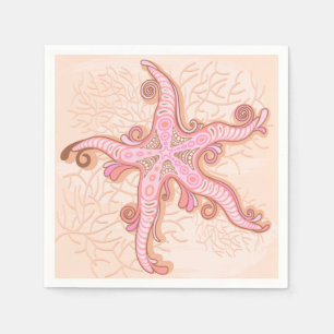 Serviette En Papier Étoiles de mer et motif pastel rose corail