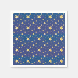 Serviette En Papier Étoiles de Noël Or sur bleu