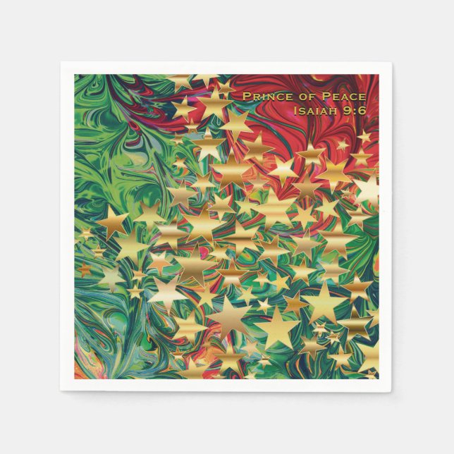 Serviette En Papier ÉTOILES DE NOËL Vacances Rouge Or Vert Coutume (Devant)