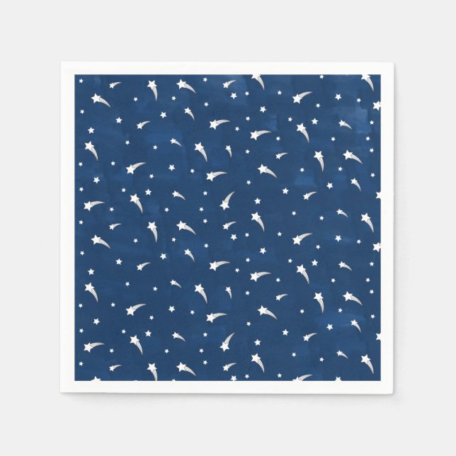 Serviette En Papier Etoiles de tir Aquarelle bleu marine (Devant)