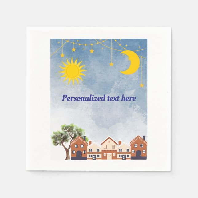 Serviette En Papier Etoiles, Lune et Baby shower à thème Soleil (Devant)