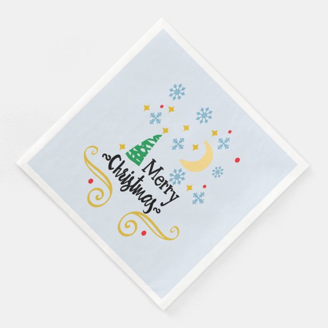 Serviette En Papier Étoiles, Lune, Snowflakes et Joyeux Noël, ZSSG (Coin)