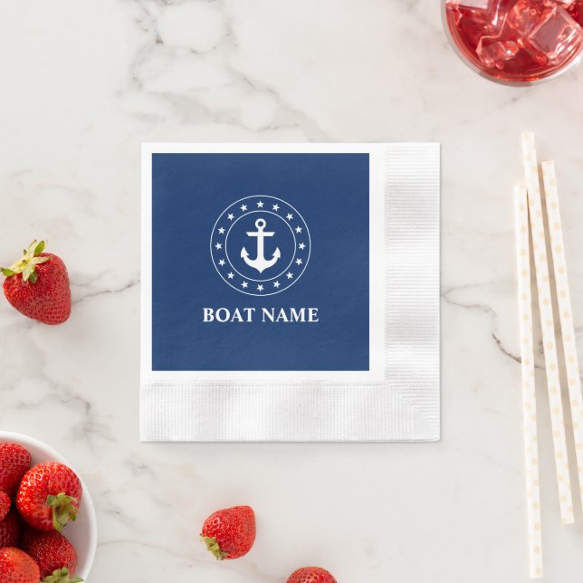 Serviette En Papier Étoiles nautiques Ancre Marine Blue Boat Nom de ba (En situation)