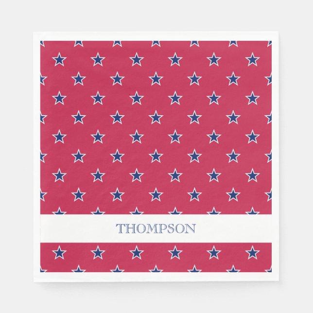 Serviette En Papier Étoiles patriotiques Rouge Blanc Bleu NOM Juillet  (Devant)