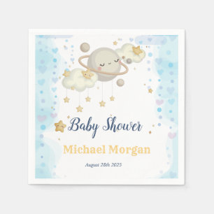 Serviette En Papier Etoiles Planète Nuages Baby shower bleu