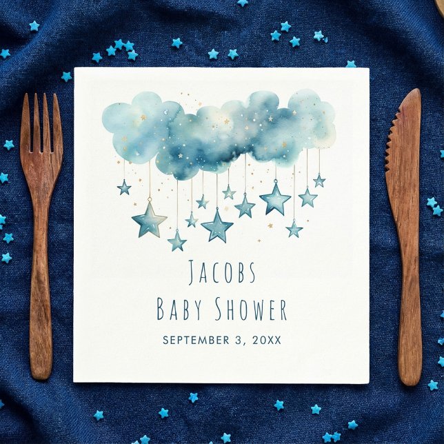 Serviette En Papier Étoiles rêve baby shower bleu étoiles serviette (Stars dreamy baby shower blue stars napkin.)