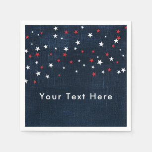 Serviette En Papier Étoiles Rouge Blanc & Bleu Denim Fête Personnalisé