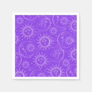 Serviette En Papier Étoiles Vintages célestes de la lune violette