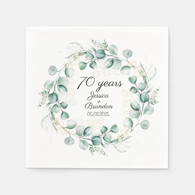 Serviette En Papier Eucalyptus 70e anniversaire Mariage de la verdure (Devant)