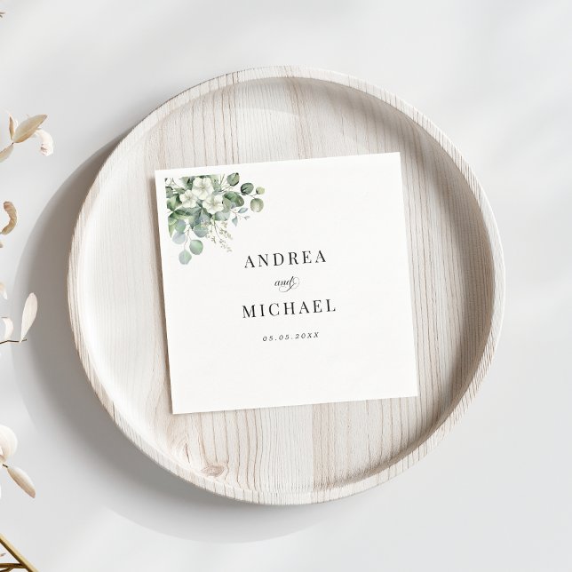 Serviette En Papier Eucalyptus Aquarelle Noms Floraux Mariage été (Créateur téléchargé)