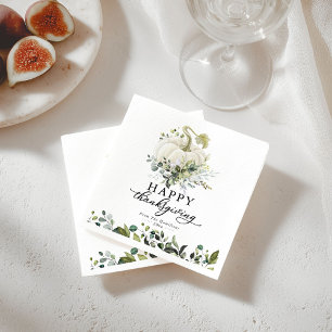 Serviette En Papier Eucalyptus blanc Citrouille Thanksgiving vert