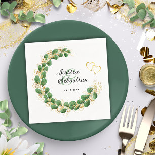 Serviette En Papier Eucalyptus Botanical Green & Gold Elegant Wedding
