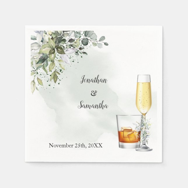 Serviette En Papier Eucalyptus Bubbles & Bourbon Mariage (Devant)