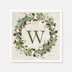Serviette En Papier Eucalyptus & Cotton Birch Wreath Monogramme