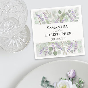 Serviette En Papier Eucalyptus et Lavender Rustique Mariage d'aquarell