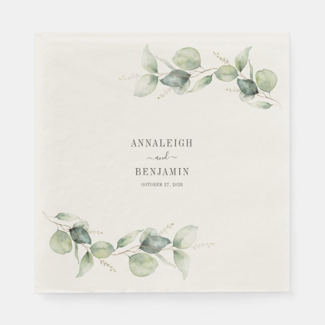 Serviette En Papier Eucalyptus Feuille Mariage de verdure (Devant)