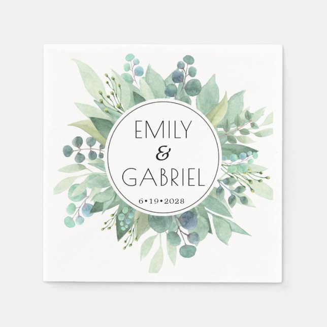 Serviette En Papier Eucalyptus Feuille Vert Mariage Papier Napkin (Devant)