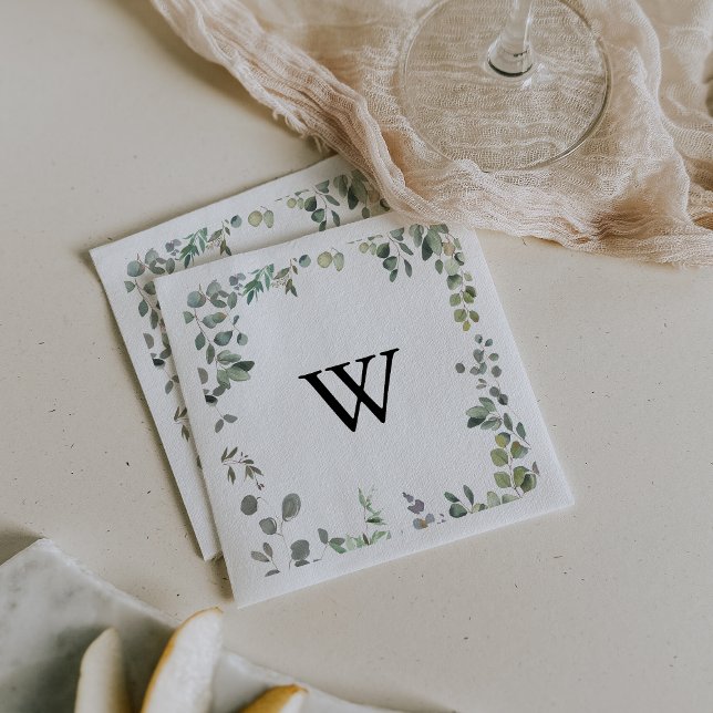 Serviette En Papier Eucalyptus Foliage délice Monogramme Mariage Napki (Créateur téléchargé)