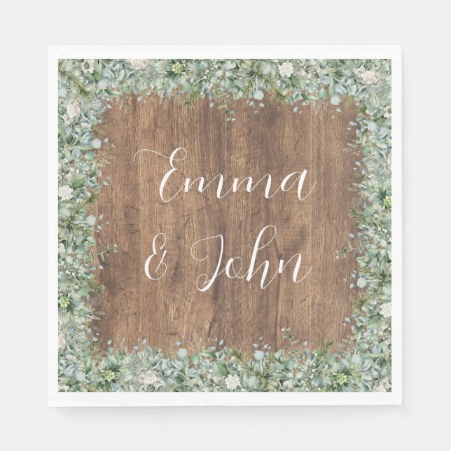 Serviette En Papier Eucalyptus Greenery Wedding Napkin | Rustic (Devant)