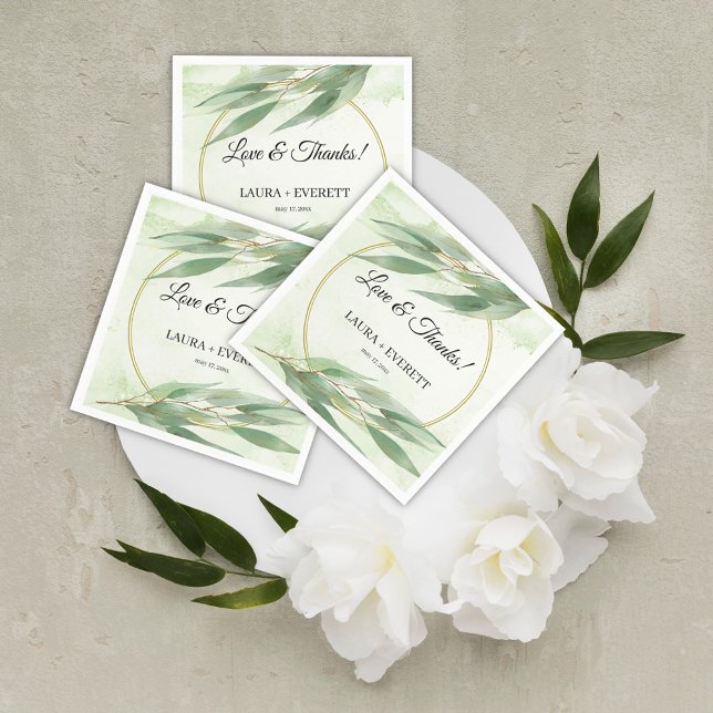 Serviette En Papier Eucalyptus Mariage de feuillage vert or (Créateur téléchargé)
