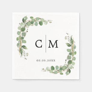 Serviette En Papier Eucalyptus Moderne Calligraphie Monogramme Mariage