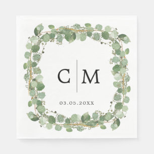 Serviette En Papier Eucalyptus Moderne Calligraphie Monogramme Mariage