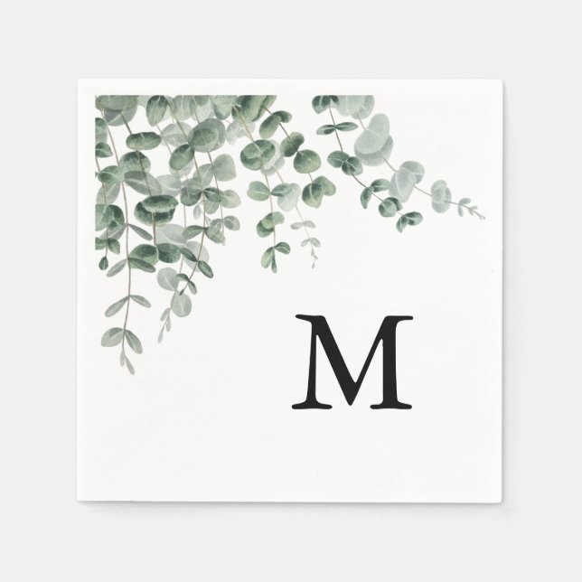 Serviette En Papier Eucalyptus Moderne Calligraphie Monogramme Mariage (Devant)