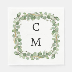 Serviette En Papier Eucalyptus Moderne Calligraphie Monogramme Mariage