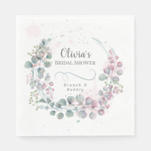 Serviette En Papier Eucalyptus rose et vert chic