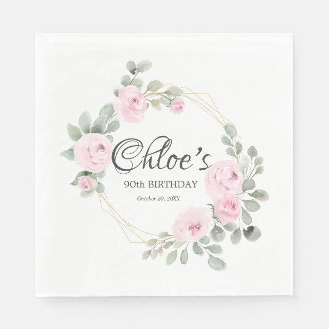 Serviette En Papier Eucalyptus Rose Rose Floral 90e fête d'anniversair (Devant)