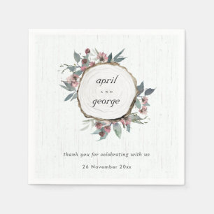 Serviette En Papier Eucalyptus rose sauvage en bois rustique Mariage