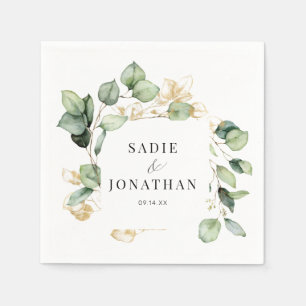 Serviette En Papier Eucalyptus Rustic Gold Botanical Mariage