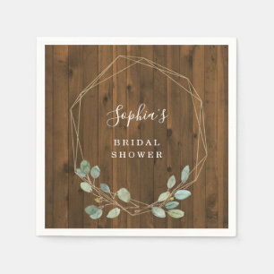 Serviette En Papier Eucalyptus Rustique Douce Mariée Géométrique Or