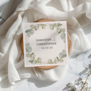 Serviette En Papier Eucalyptus Rustique Mariage vert et or