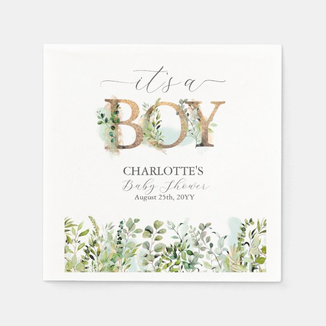 Serviette En Papier Eucalyptus verdoyant C'est un Baby shower garçon N (Devant)