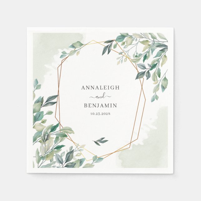 Serviette En Papier Eucalyptus Verdure Botanique Mariage géométrique (Devant)