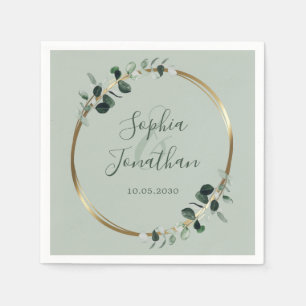 Serviette En Papier Eucalyptus Verdure Gold Sage Mariage personnalisé