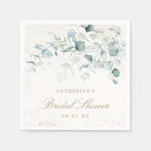 Serviette En Papier Eucalyptus Verdure Or Fête des mariées élégante