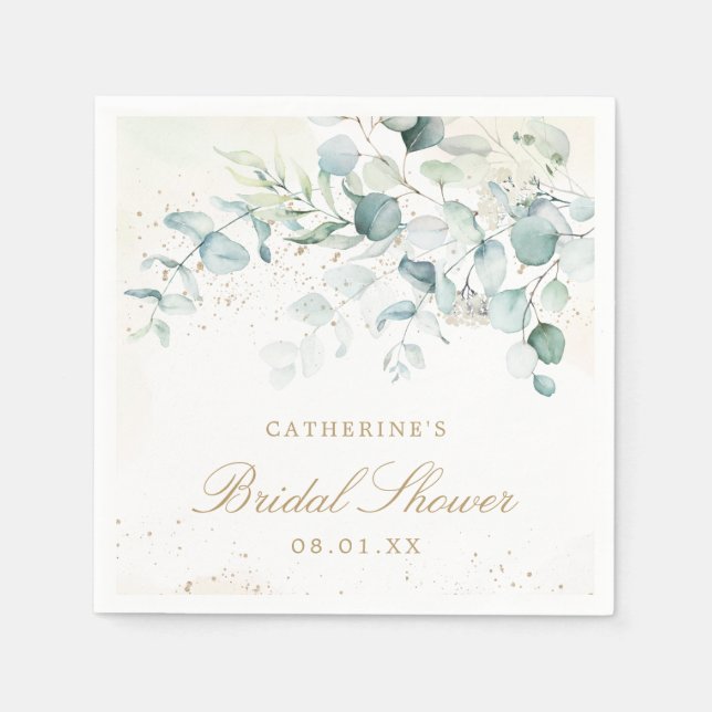 Serviette En Papier Eucalyptus Verdure Or Fête des mariées élégante (Devant)