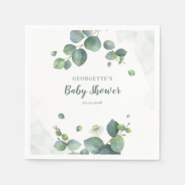 Serviette En Papier Eucalyptus Vert Baby shower botanique Papier (Devant)