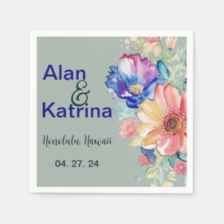 Serviette En Papier Eucalyptus Vert Bold Wildflower Floral Mariage 