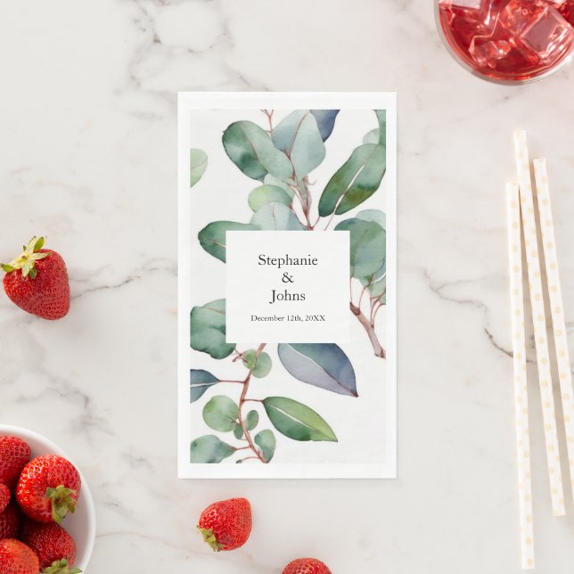 Serviette En Papier Eucalyptus Vert Dusty Blue Mariage tendance (En situation)