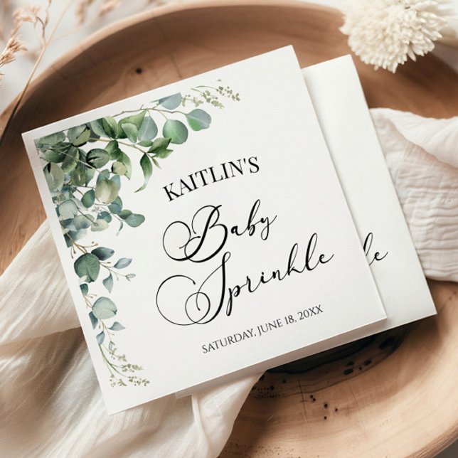 Serviette En Papier Eucalyptus Vert Feuille Botanique Bébé saupoudré (Créateur téléchargé)